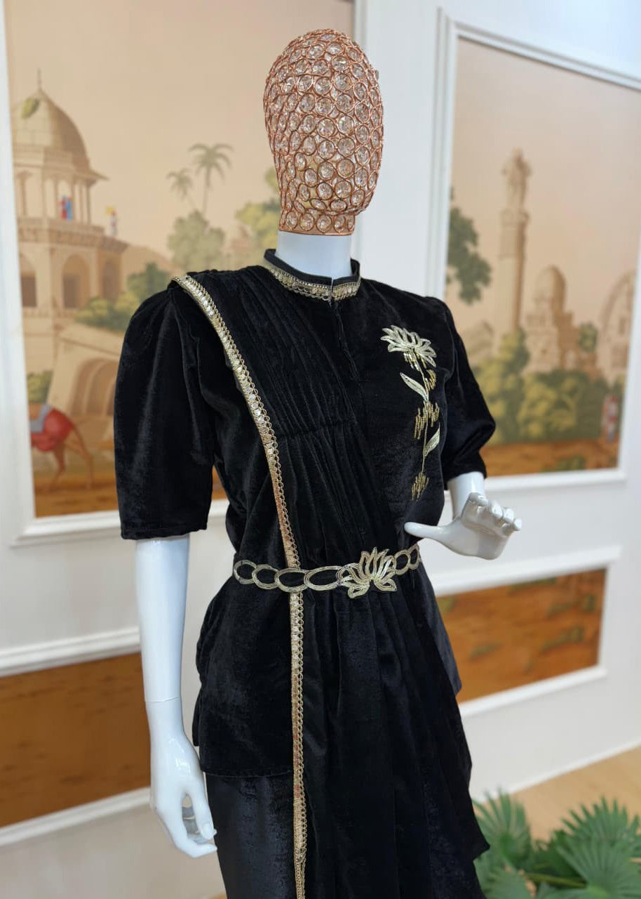 Premium Indo-Western 3-Piece Velvet Saree Set