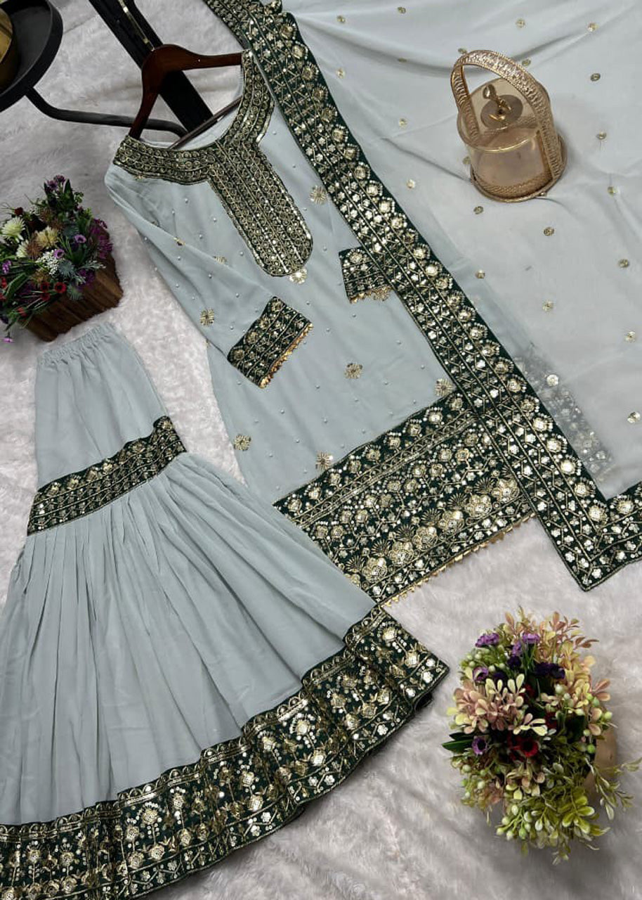 Trending Ready-to-Wear Fancy Kurti Sharara Set with Dupatta