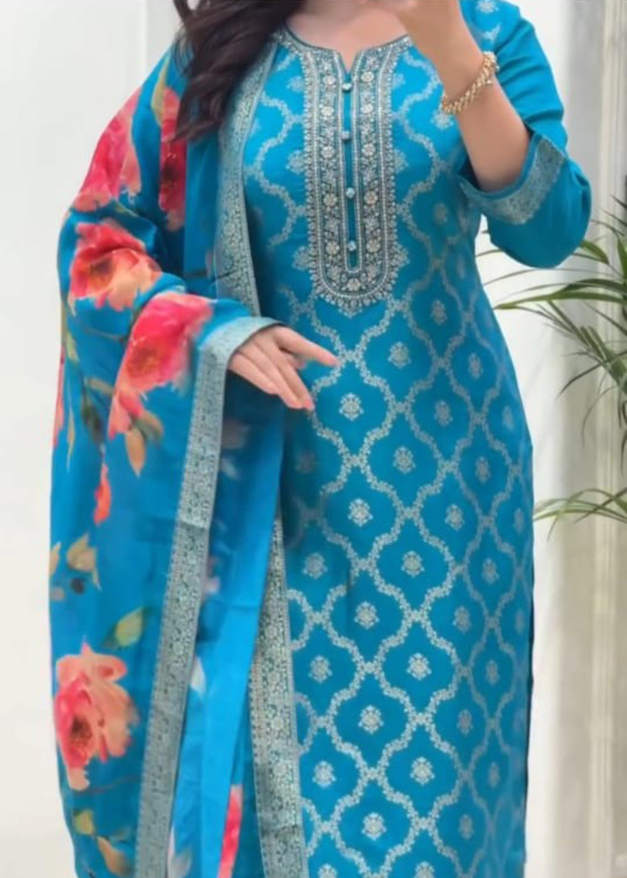 Elegant Banarasi Silk Suit Set with Zari Work – 3 Piece Set