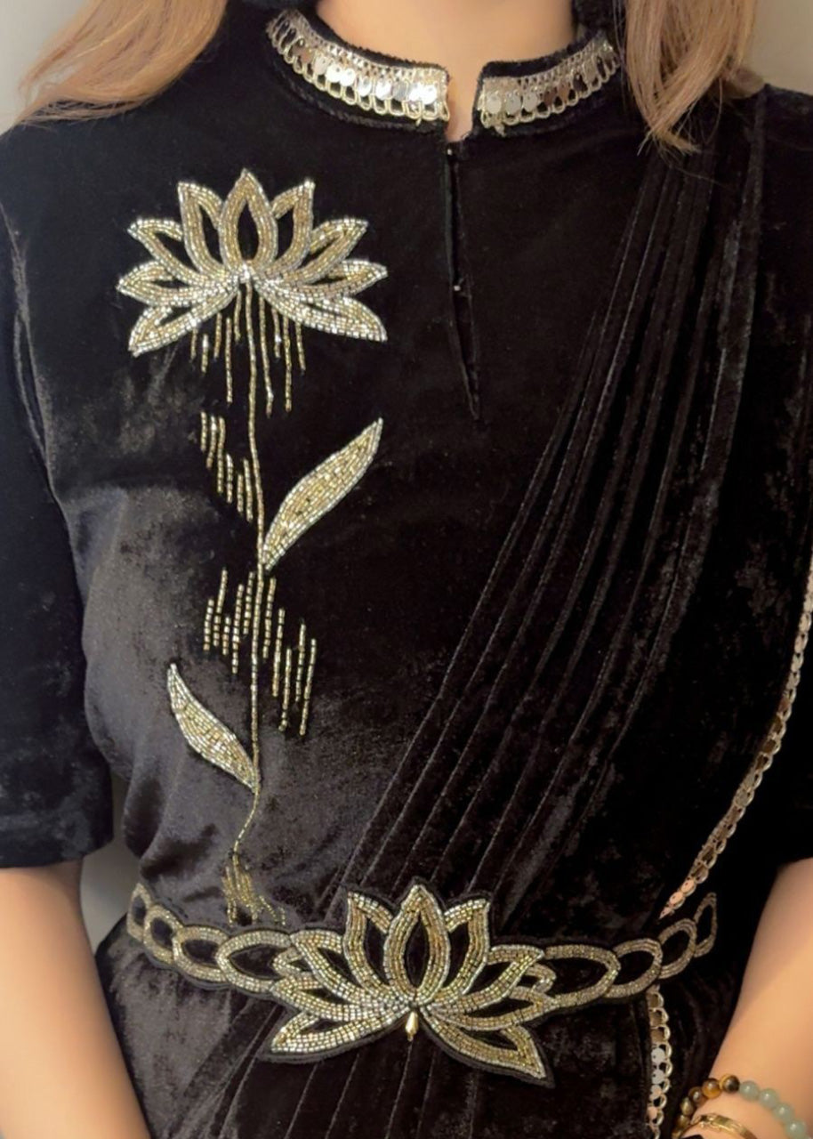 Premium Indo-Western 3-Piece Velvet Saree Set