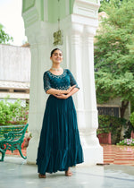 Pehnava Style Faux Blooming With Beads Embroidery Work Gown