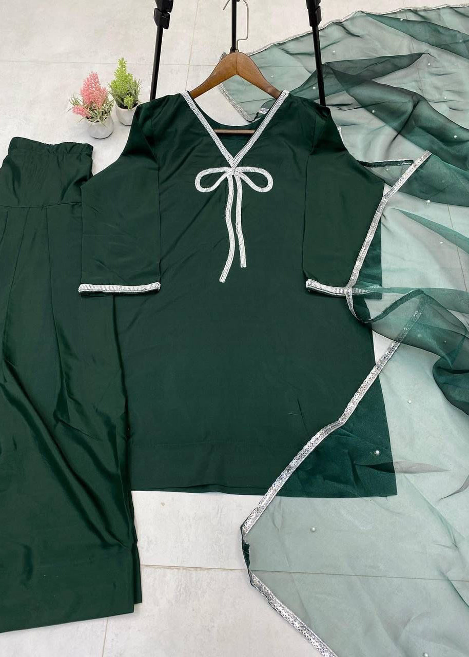Marvelous Beads Work Green Color Salwar Suit