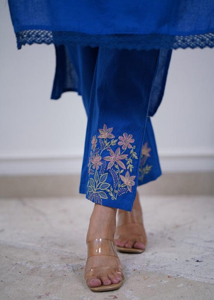 Pure Cotton Slub Embroidered Kurta Pant Set