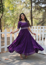 Pehnava Style Faux Blooming With Beads Embroidery Work Gown