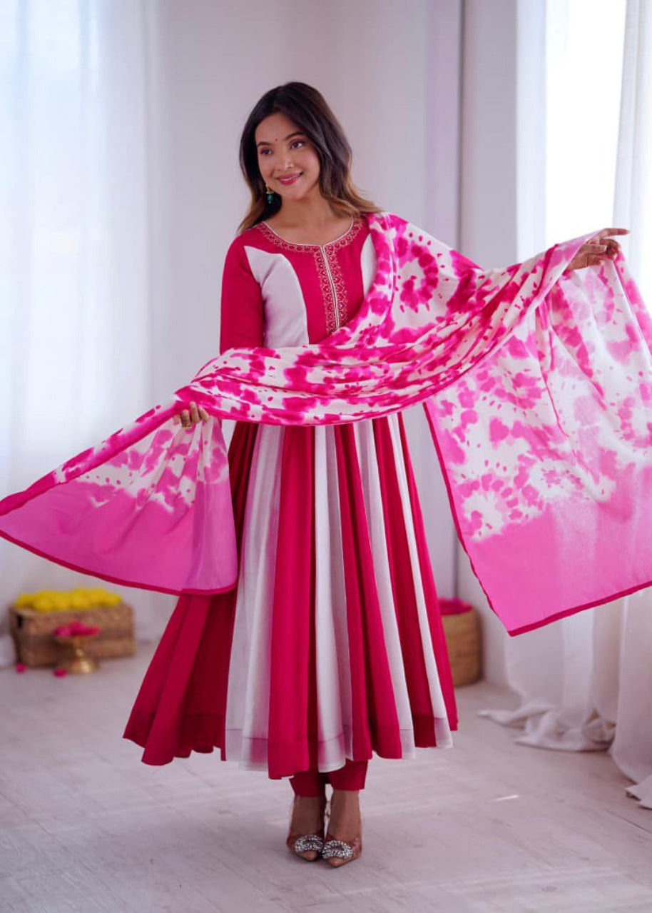 Elegant Embroidery with Digital Printed Designer Anarkali Three Piece Set