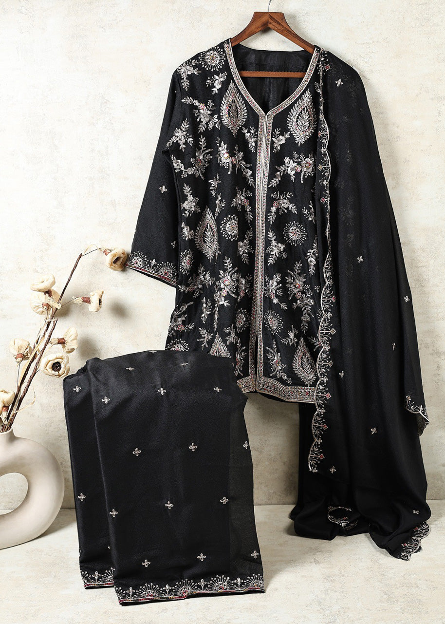 Designer Black Georgette Embroidered Suit Set with Cutwork Dupatta