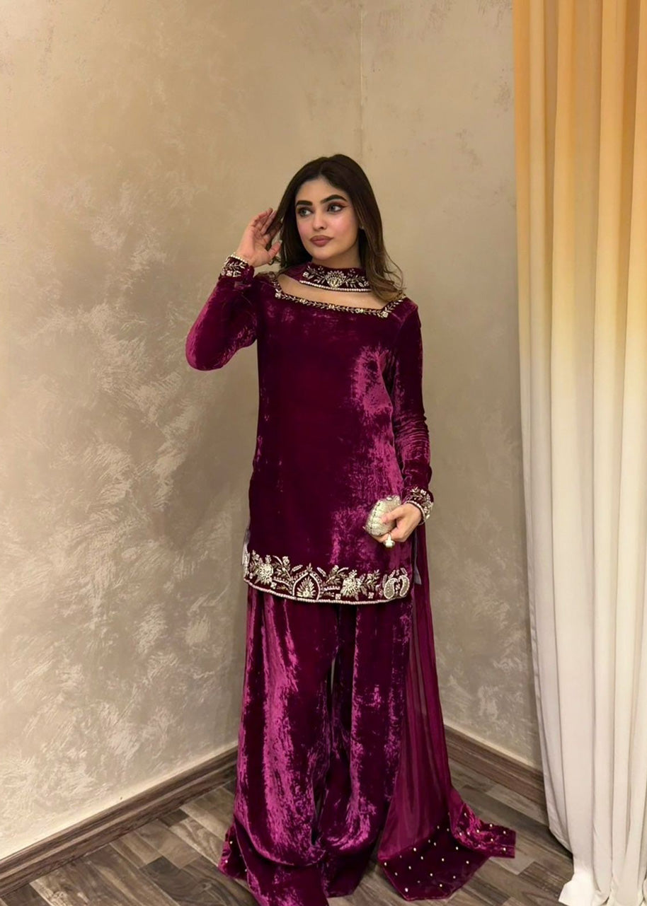 Designer Premium Velvet Sharara Set for Weddings & Parties
