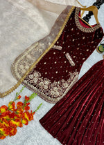 Designer Party Wear Top & Pant Plazzo & With Fancy Dupatta & Embroidery Work