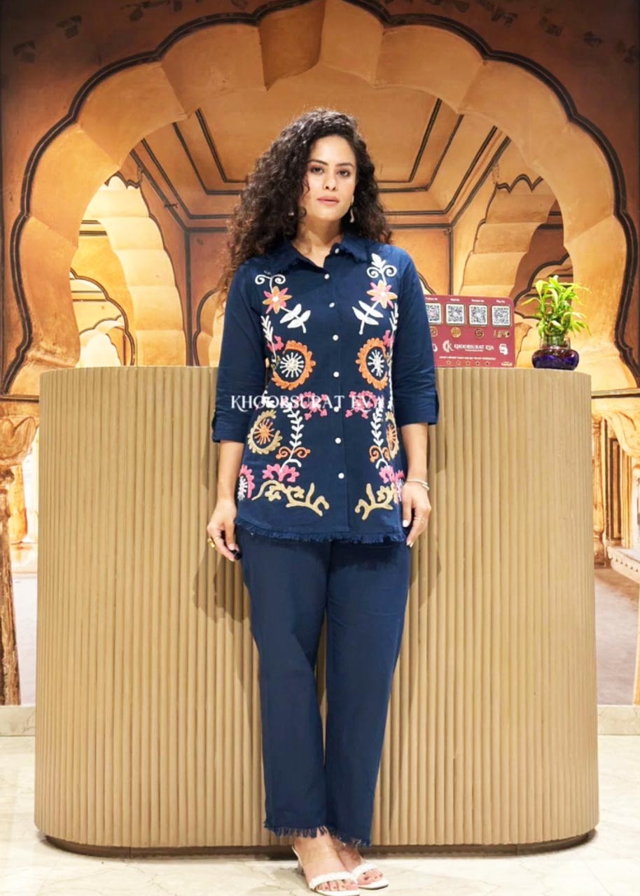 STYLIST COTTON FLAX EMBROIDERY WORK CO ORD SET B