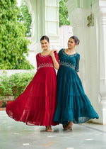 Pehnava Style Faux Blooming With Beads Embroidery Work Gown