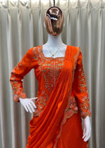 Designer Chinon Lehenga Saree with Long Blouse – Bridal, Wedding & Party Wear