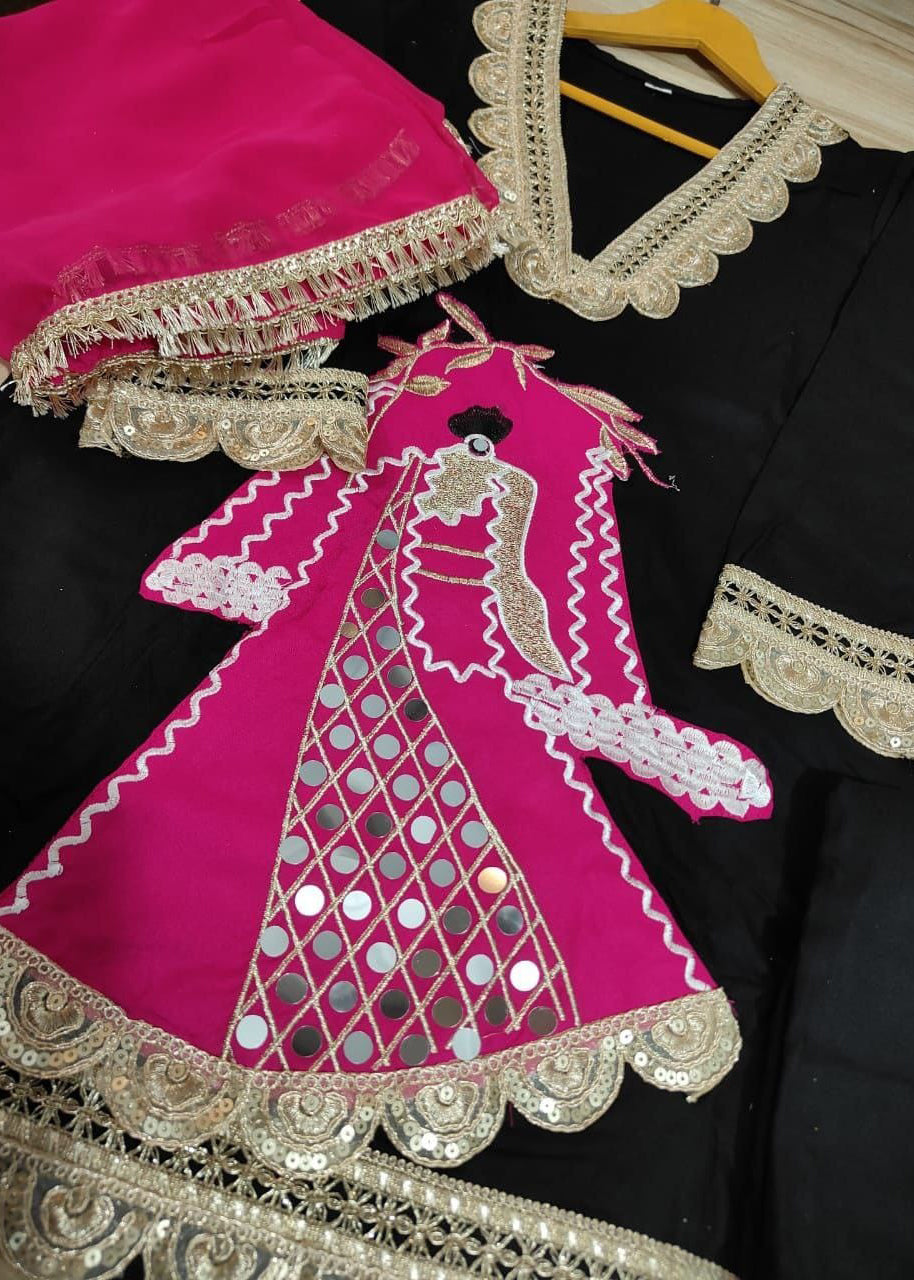 Festive Rani Pink Kurta Set with Peacock Embroidery & Gota Work