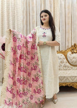 Premium Cotton Chikankari Anarkali Kurta Pant Set with Silk Dupatta