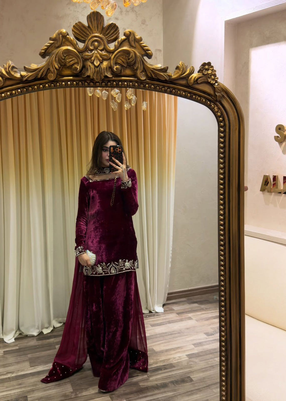 Designer Premium Velvet Sharara Set for Weddings & Parties