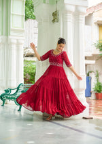 Pehnava Style Faux Blooming With Beads Embroidery Work Gown