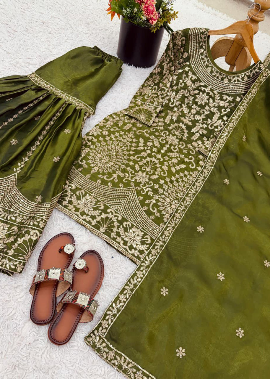 Designer GMY Silk Heavy Embroidered Sharara Suit Set with Dupatta