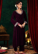 Women Heavy Velvet Embroidered Kurta Set