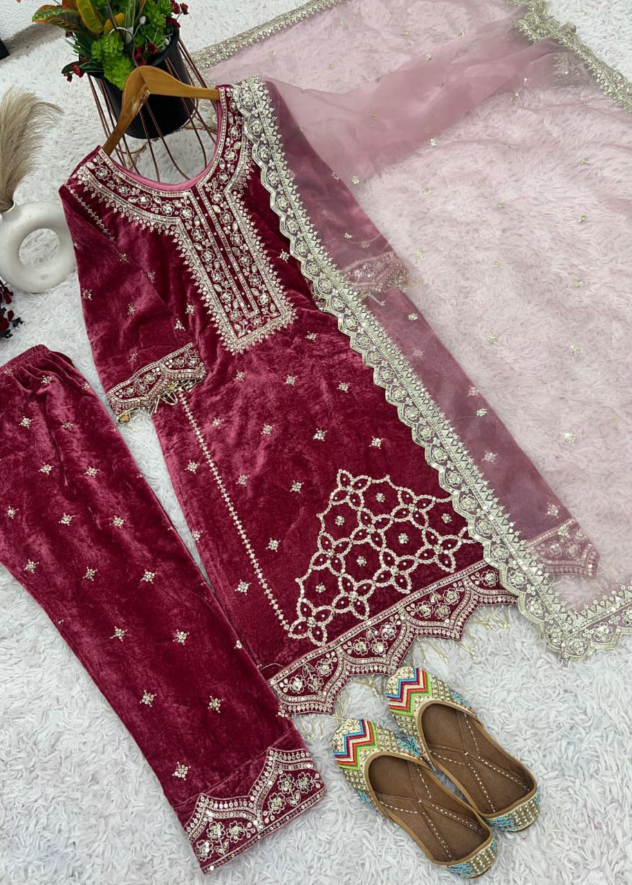 Launching New Party Wear Viscose Velvet Designer Look Set