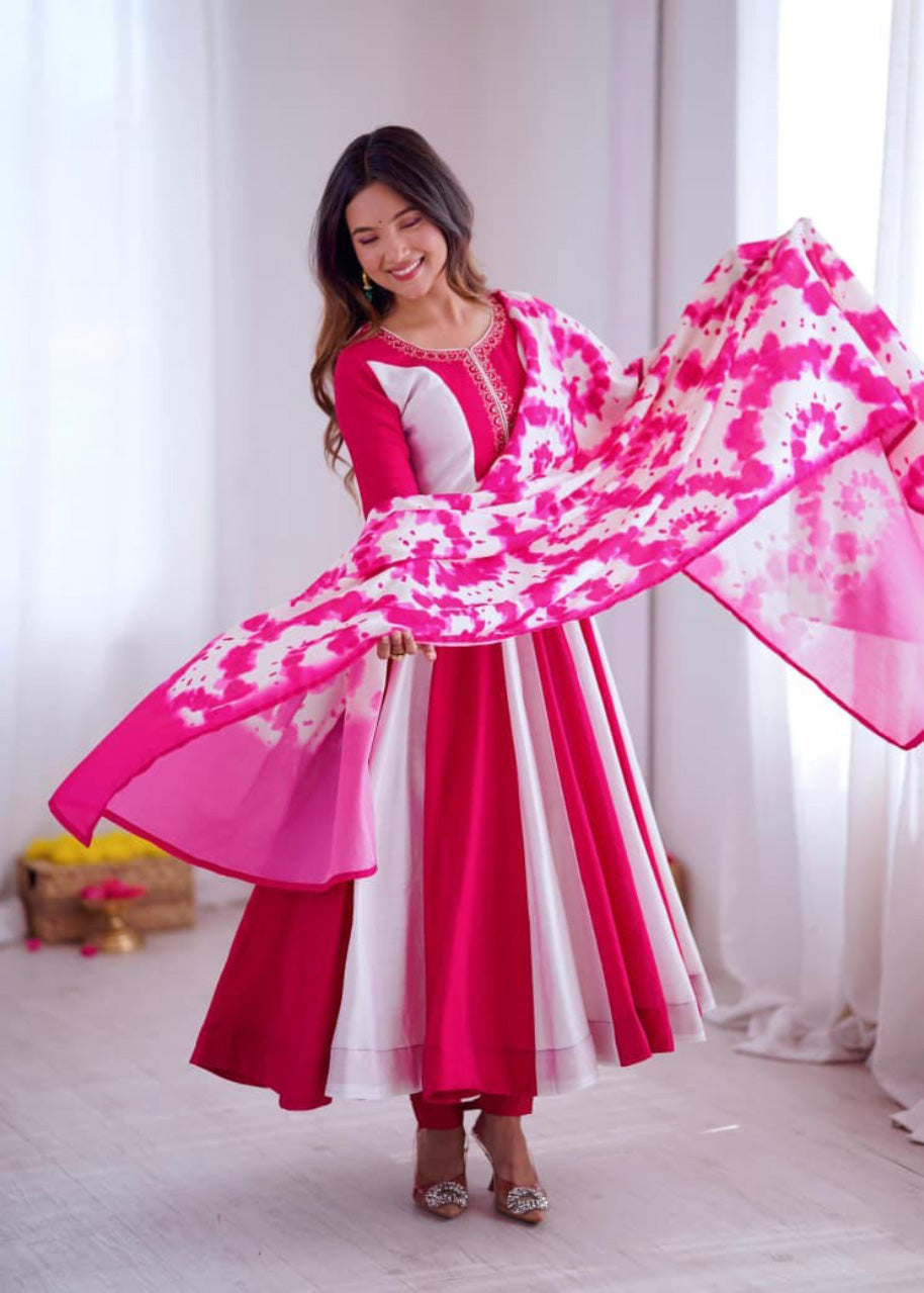 Elegant Embroidery with Digital Printed Designer Anarkali Three Piece Set