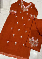 Pure Cotton Slub Embroidered Kurta Pant Set