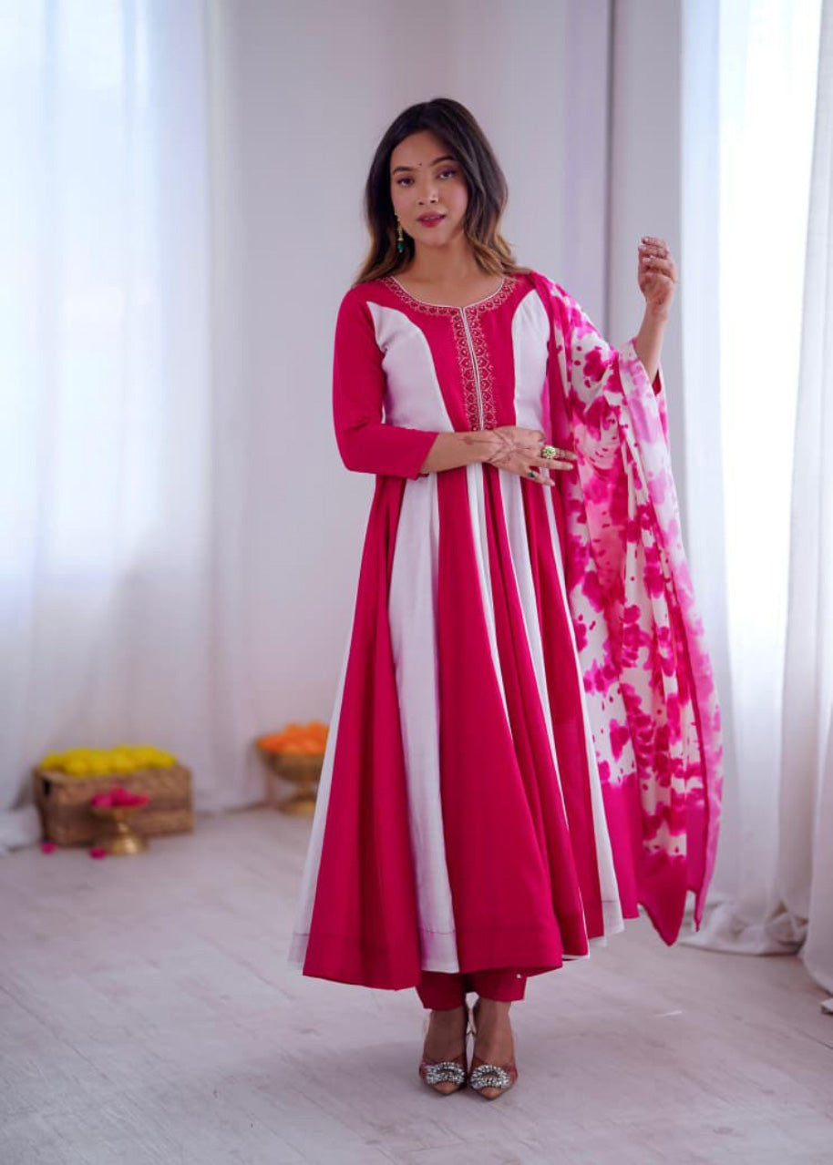 Elegant Embroidery with Digital Printed Designer Anarkali Three Piece Set