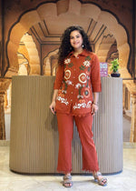 STYLIST COTTON FLAX EMBROIDERY WORK CO ORD SET B