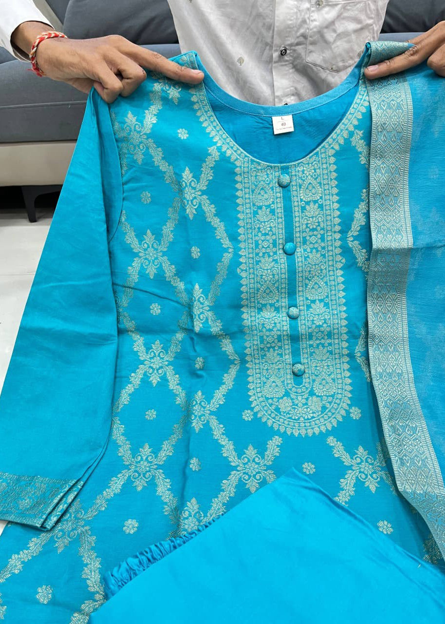Elegant Banarasi Silk Suit Set with Zari Work – 3 Piece Set