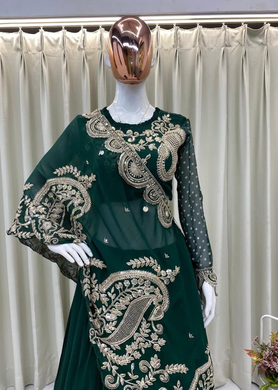 Designer Georgette Sequence Embroidery Work Lehenga With Shrug