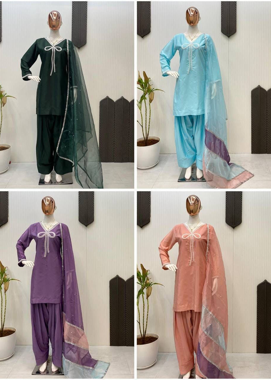 Marvelous Beads Work Green Color Salwar Suit