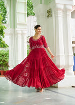 Pehnava Style Faux Blooming With Beads Embroidery Work Gown