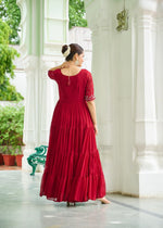 Pehnava Style Faux Blooming With Beads Embroidery Work Gown