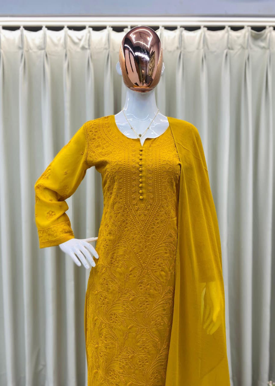 Designer Exclusive Georgette Embroidered Suit Set with Dupatta