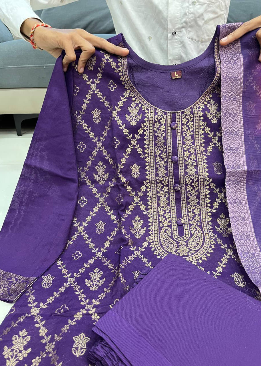 Elegant Banarasi Silk Suit Set with Zari Work – 3 Piece Set