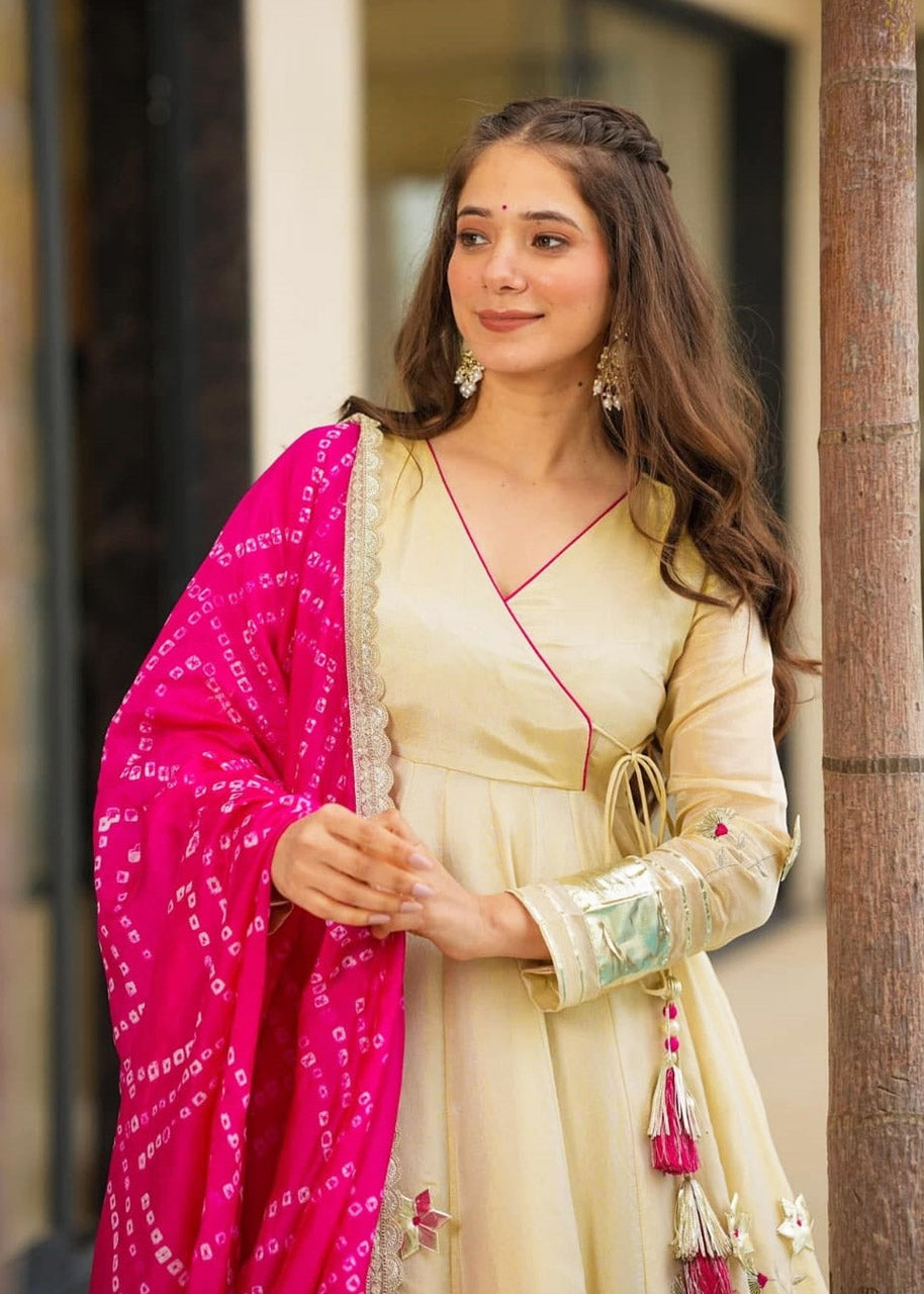 Handmade Anarkali Plazzo Set with Bandhani Dupatta