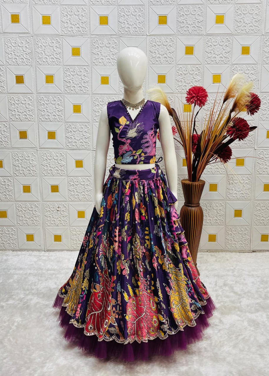 Premium Wine Color Girls Lehenga Choli Set – Kids Party Wear