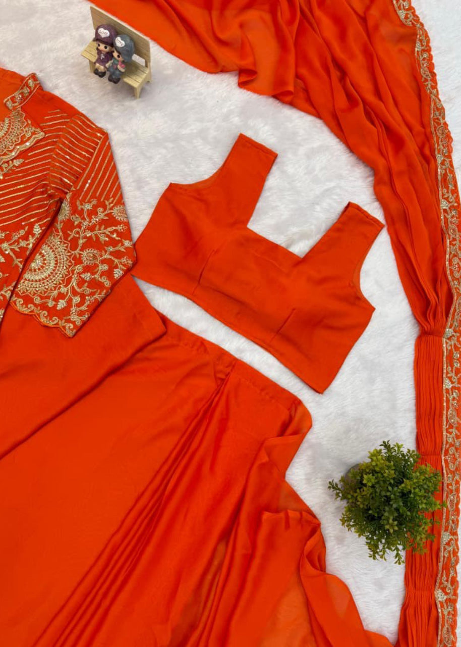 Premium Ready-to-Wear Embroidered Drape Saree Set