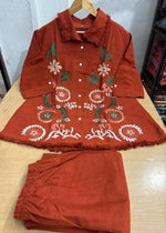 STYLIST COTTON FLAX EMBROIDERY WORK CO ORD SET B