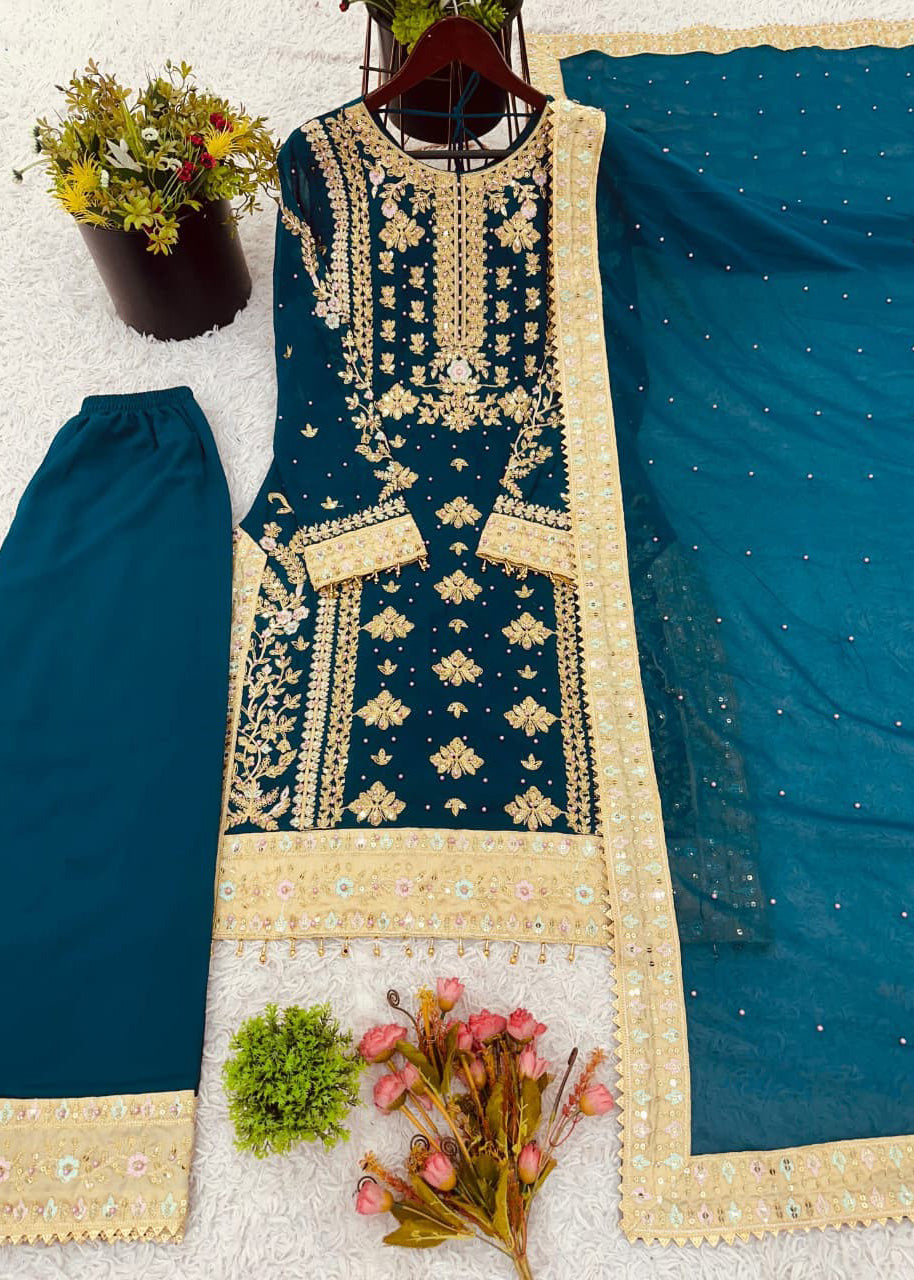 Elegant Embroidered Sequence & Rivet Moti Work Designer Set