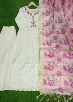 Premium Cotton Chikankari Anarkali Kurta Pant Set with Silk Dupatta