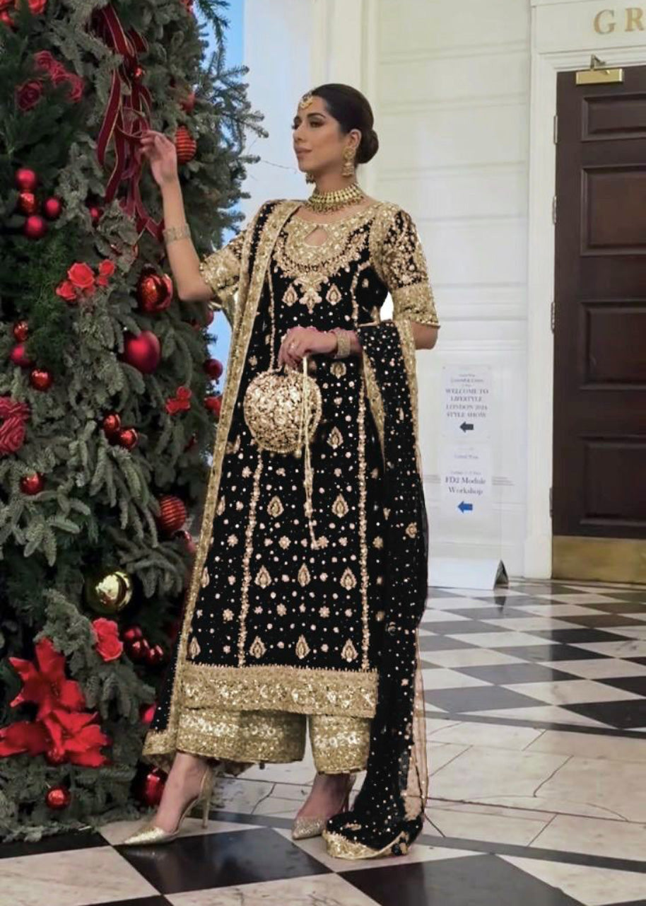 New Designer Party Wear Top, Palazzo & Dupatta Set with Heavy Embroidery