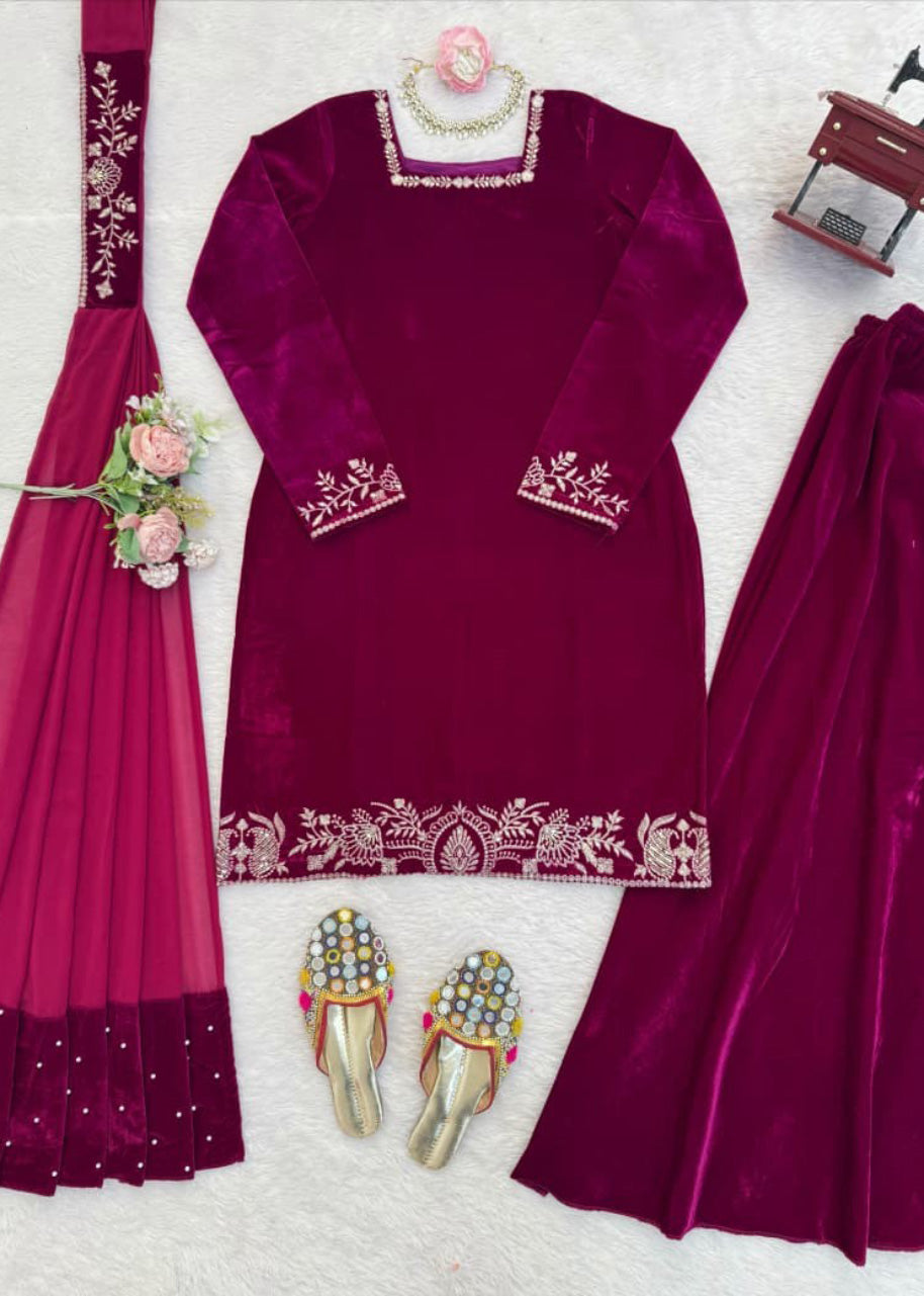 Designer Premium Velvet Sharara Set for Weddings & Parties