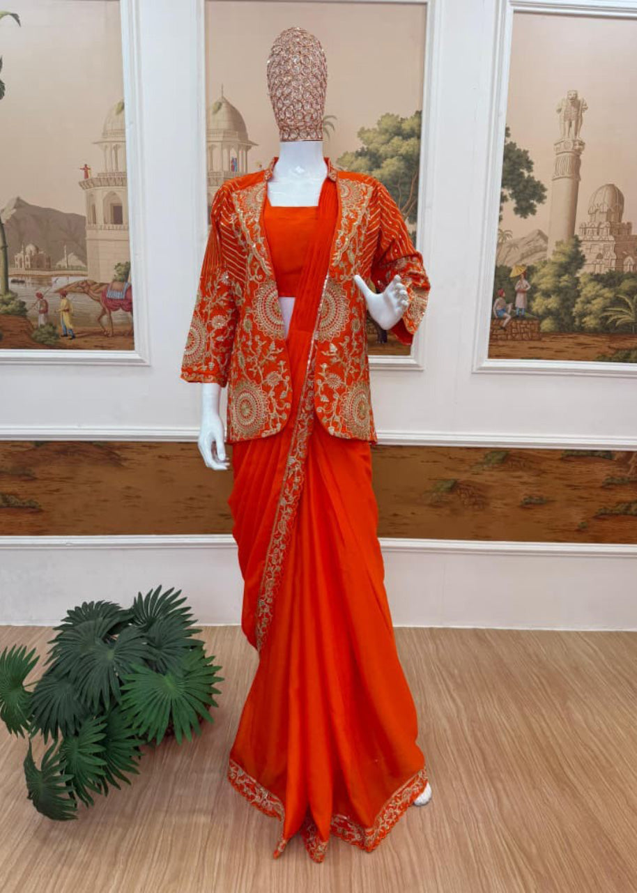 Premium Ready-to-Wear Embroidered Drape Saree Set