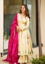 Handmade Anarkali Plazzo Set with Bandhani Dupatta