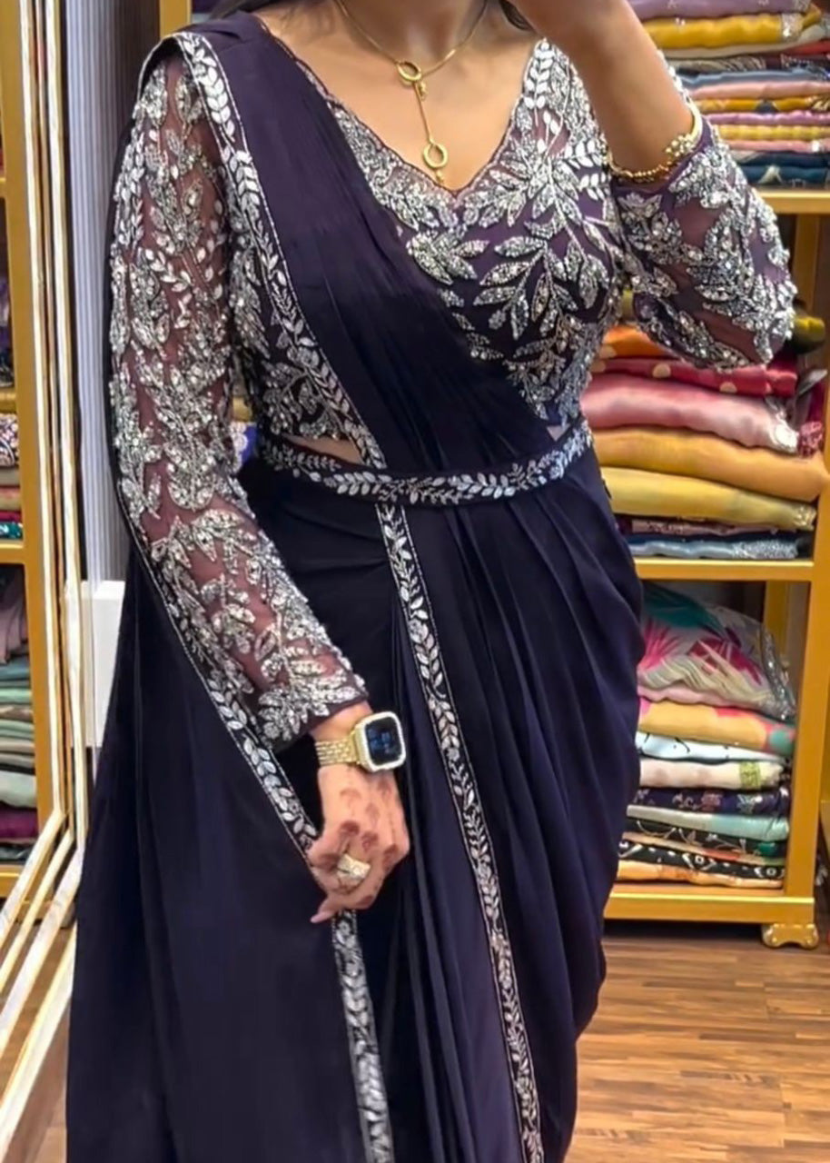 Premium Indo-Western 3-Piece Velvet Saree Set