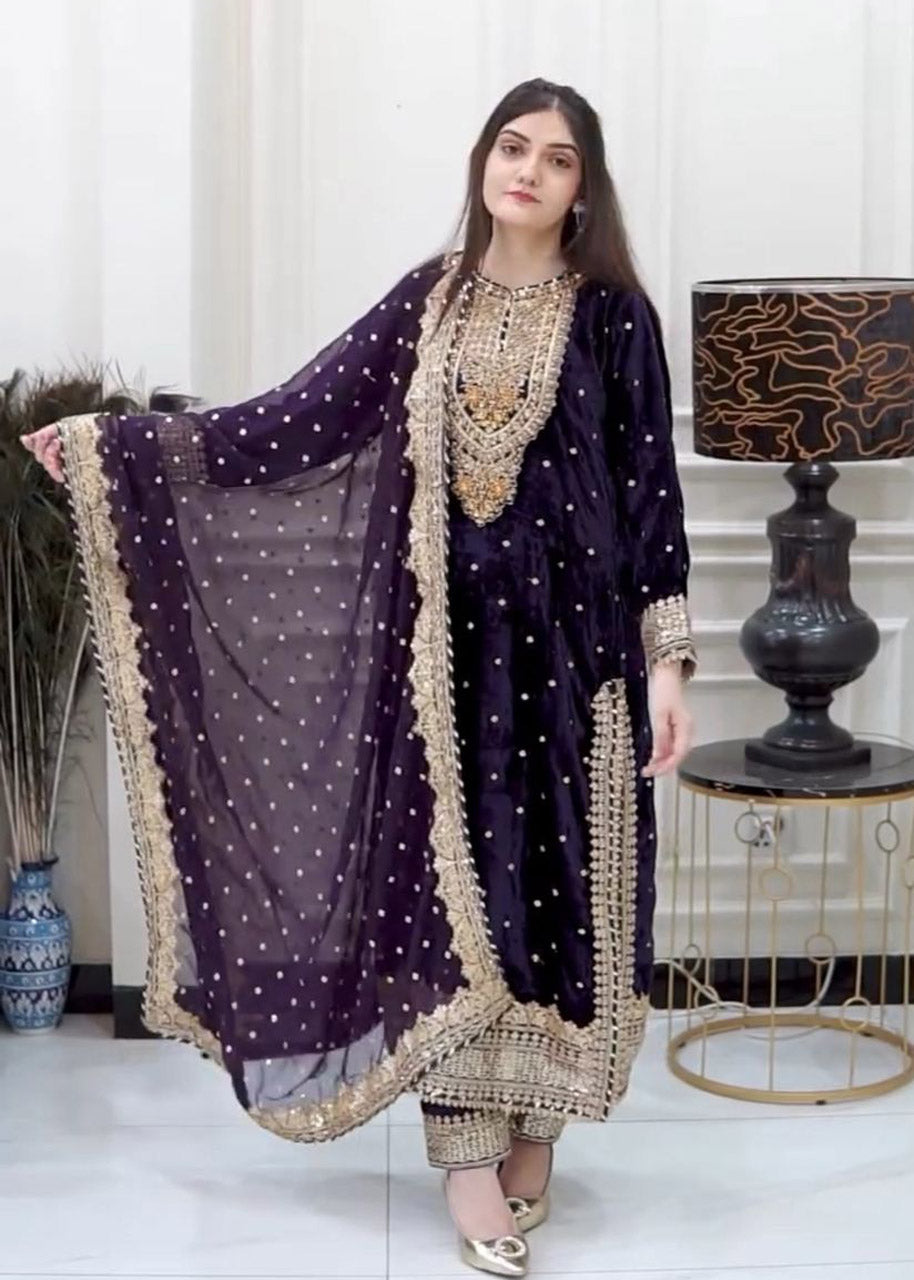 Party Wear Velvet Designer Set β Top, Bottom & Dupatta