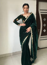 Bottle Green Velvet Ready To Wear Saree
