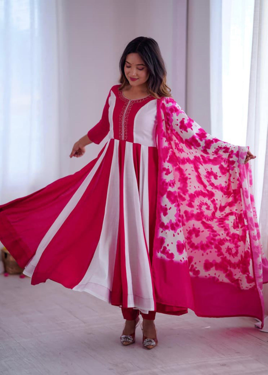 Elegant Embroidery with Digital Printed Designer Anarkali Three Piece Set