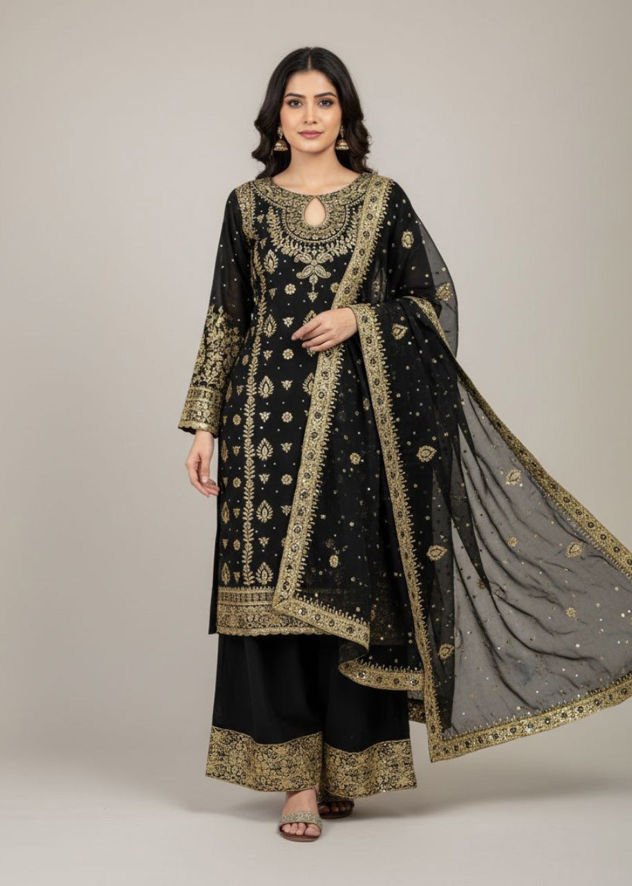 New Designer Party Wear Top, Palazzo & Dupatta Set with Heavy Embroidery