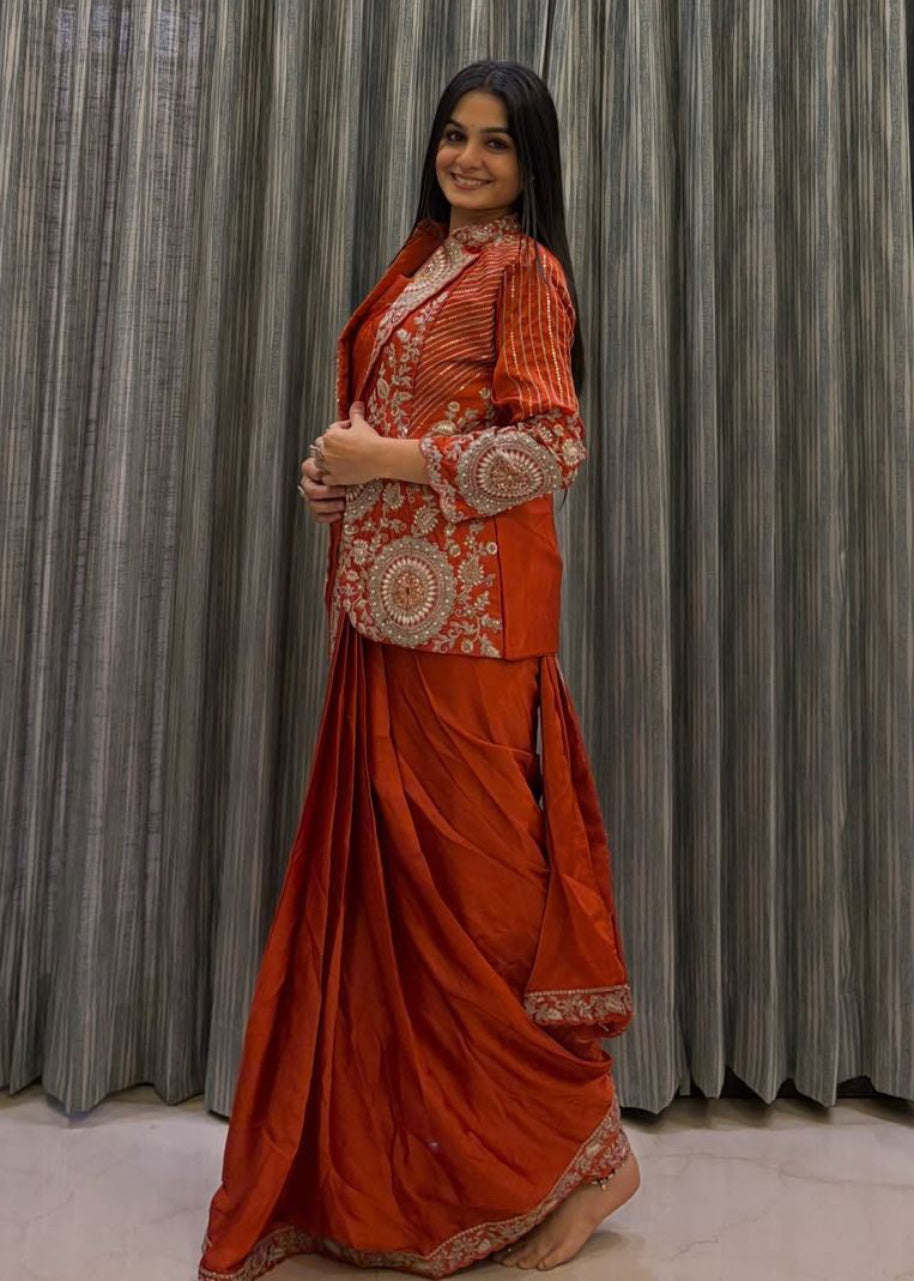 Premium Ready-to-Wear Embroidered Drape Saree Set