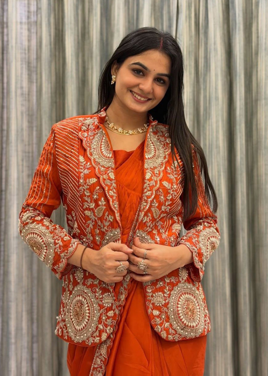 Premium Ready-to-Wear Embroidered Drape Saree Set